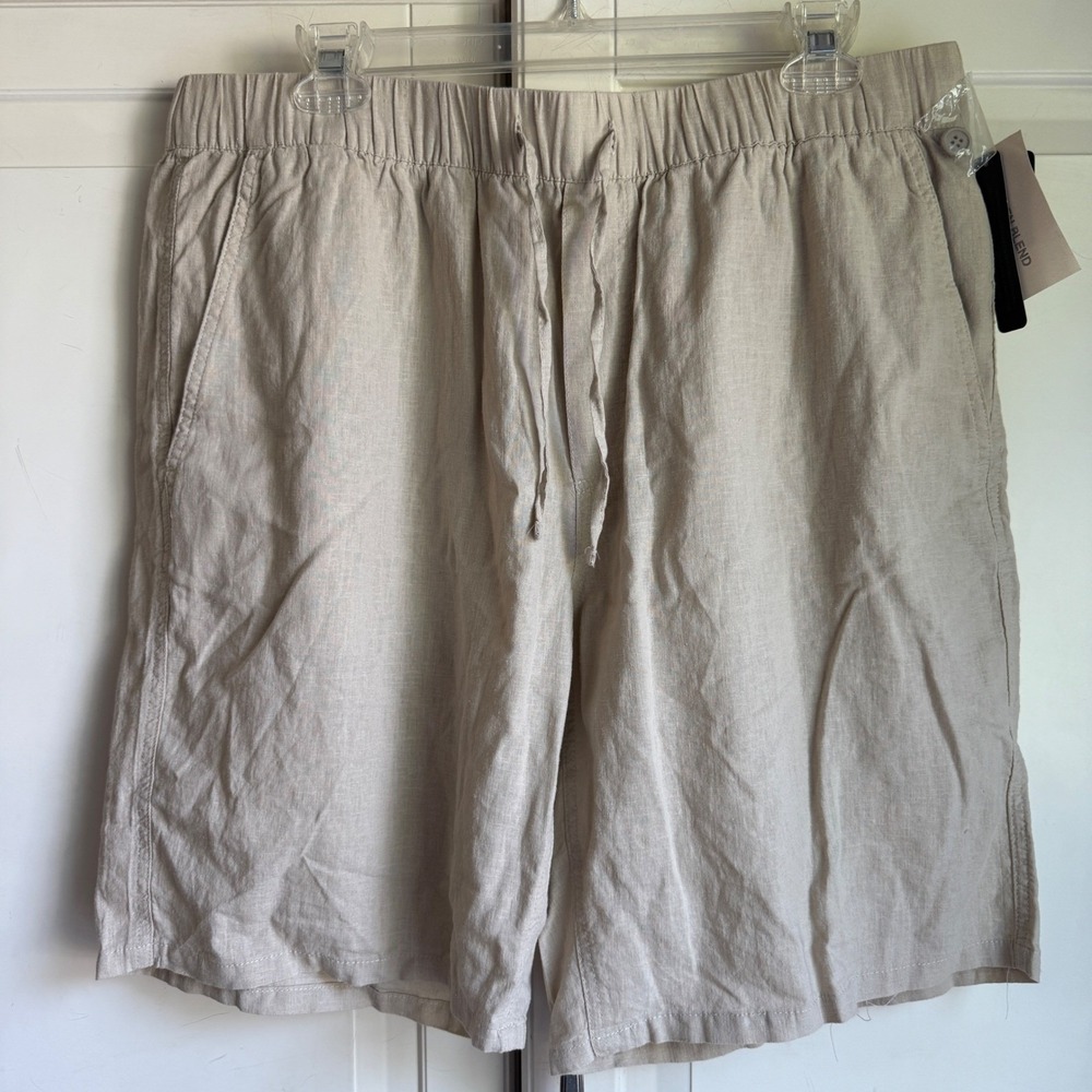 Magaschoni Man Linen Blend Shorts Drawstring‎ Elastic Waist Casual Large
